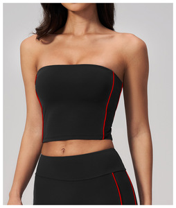 Women's <b>Black</b> <b>Strapless</b> Knitted Tank <b>Top</b> Solid Color Sporty Style Breathable Spandex Polyester Blend Short Length - Product Image 5