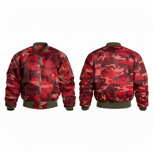 เสื้อแจ็คเก็ตบอมเบอร์ลายพรางแบบกำหนดเอง โพลีเอสเตอร์ 100% น้ำหนักเบา ซิปหน้า กันลม สวมใส่สบาย เหมาะกับกิจกรรมกลางแจ้ง แขนเสื้อแบบริบ โอเวอร์ไซส์ - Product Image 3