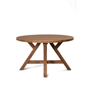 Table de salle à manger ronde moderne en teck massif avec structure à pieds croisés robustes pour restaurant, café et mobilier de salle à manger - Product Image 2