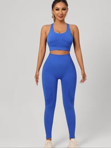 Seamless 2 Piece Gym Set Women Criss Cross Cutout Racerback Sports Bra and High Waist Muscle Contouring Yoga Leggings Outfit - Product Image 5