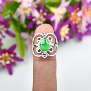 Anillo de Plata de Ley 925 con Gema de Turquesa Verde Cobre en Forma de Lágrima, Diseño en Espiral, Joyería de Filigrana, Anillo Moderno para Regalo - Product Image 4