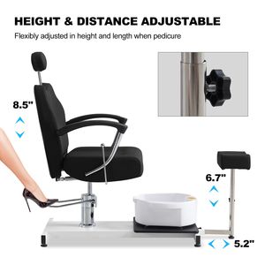 Poltrona Idraulica Regolabile in Altezza per Pedicure con Poggiapiedi e Vasca per Piedi, Girevole a 360° e Reclinabile per Uso in Centri Estetici - Product Image 4