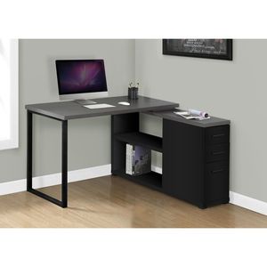 Black Grey Laminate L-Shape Computer Desk for Home Office <b>Corner</b> Set-up with <b>Storage</b> Drawers Work Laptop - Product Image 5