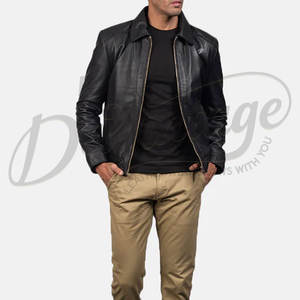 เสื้อแจ็คเก็ตหนังสีดำสำหรับผู้ชาย คอปกเสื้อเชิ้ตแบบคลาสสิก ทรงเข้ารูป หนังแกะแท้ สำหรับฤดูใบไม้ร่วงและฤดูหนาว สวมใส่สบาย มีซิป ตัดเย็บอย่างประณีต - Product Image 3