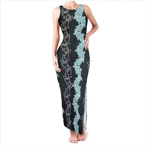 Vestido Maxi Casual de Verano para Mujer con Falda con Abertura Sexy, Estampado Personalizable de las Islas Samoa, Cintura Natural - Venta al por Mayor - Product Image 1