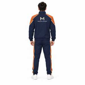 Chándal Unisex Azul Marino y Naranja, Estilo Deportivo, Cuello Alto, Manga Larga, Transpirable, Ecológico, Impermeable, Nailon/Algodón - Product Image 1