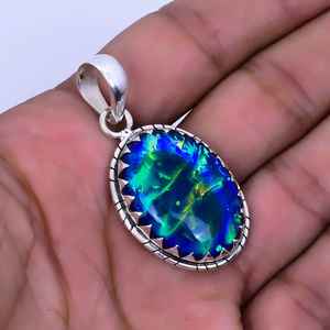 Pendentif opale triple australien en argent sterling 925, bijoux faits main style bohème, cadeau original pour femme - Product Image 2