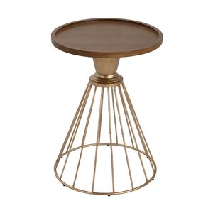 Antique <b>Gold</b> and Natural Retro Art Pine <b>Side</b> <b>Table</b> with Hollow Edge Nightstands - Product Image 6