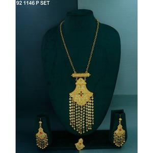 Hermoso conjunto de collar con colgante Jhalar chapado en oro, estilo étnico, conjunto de joyería de aleación de oro, collar con cadena para mujer, joyería de moda. - Product Image 6