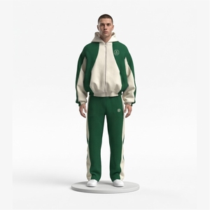 Conjunto Deportivo Personalizado para Hombre, Tejido Waffle Grueso, Verde y Crema, Sudadera con Cierre y Diseño Chevron en Contraste, Pantalones Deportivos Ajustados - Product Image 6