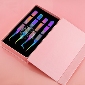 Pince à épiler d'extension de cils d'isolement pince à épiler à pointe de fibre de cils à 90 degrés pince à cils en acier inoxydable japonais de marque privée - Product Image 1