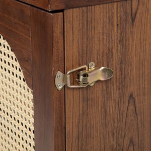 Lit Murphy en bois de pin taille Queen avec station d'alimentation et panneau décoratif en rotin couleur noyer - Product Image 2