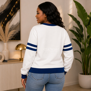 Cardigan en tricot personnalisé avec logo de la sororité Cosh International Sisterhood, col en V, style preppy, couleur contrastée, blanc uni, bleu, taille standard - Product Image 5