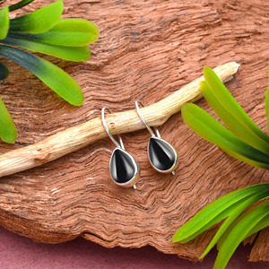 Pendientes Colgantes de Ónix Negro Natural en Forma de Pera, Plata de Ley 925, Hechos a Mano, con Engaste de Bisel, Joyería de Piedras Preciosas en Forma de Lágrima para Mujer - Product Image 1