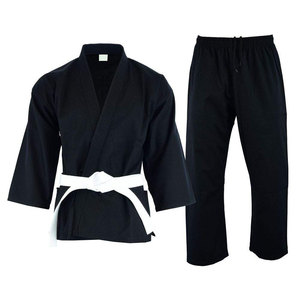 Kimono de judo noir avec ceinture blanche, unisexe adulte, polyester/coton, vêtements d'arts martiaux, coupe régulière, durable, extensible, léger - Product Image 5