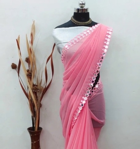 KV Unstitched Georgette <b>Blouse</b> Material Solid <b>Saree</b> - Product Image 4