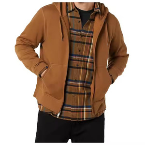 Sudadera con capucha de forro polar marrón para hombre al por mayor, con cremallera completa, cordón ajustable, estilo casual, color liso - Product Image 5