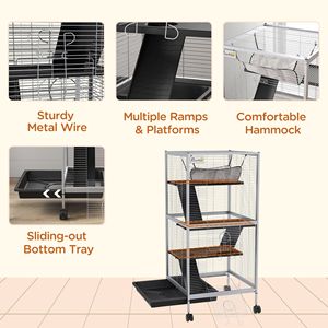 Metal Small Animal 4-Tier <b>Hammock</b> Cage Rolling Big Ferret Chinchilla Sugar Glider Cage with Removable Tray - Product Image 6