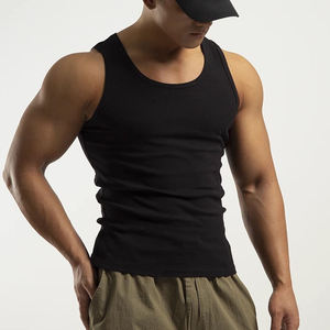 Débardeur en coton noir pour homme, col rond, couleur unie, décontracté, tricoté, sans manches - Product Image 3