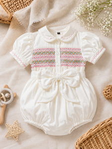 Combinaison florale d'automne pour filles avec smocks, 100% coton, robe mini décontractée écologique, fabriquée à la main - Product Image 4
