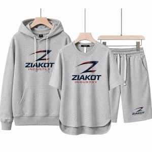 Conjunto de 3 piezas de sudadera y pantalones de chándal de algodón 100% de alta calidad para hombre, personalizado, de corte holgado, que incluye camiseta, pantalones cortos y sudadera con capucha. - Product Image 2