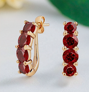 Round Red <b>Garnet</b> <b>Earrings</b> in 925 Sterling Silver with 18K Gold Plating Small Stud <b>Earring</b> Everyday Wear Wedding Gift for Women - Product Image 5