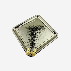 Modern Stainless Steel Serving <b>Tray</b> With Gold Floral Handles Residential <b>Decorative</b> Use Stainless Steel Hammered <b>Decorative</b> <b>Tray</b> - Product Image 2