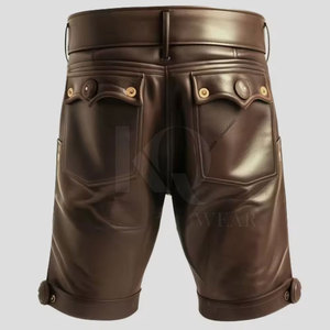Pantalones Cortos de Cuero para Hombre, Estilo Urbano Casual, Cierre de Cremallera, Cintura Media, Tejido Transpirable de Secado Rápido - Product Image 2
