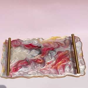 Luxury European <b>Epoxy</b> <b>Resin</b> Serving Tray with Handle High Quality Handmade Hand-painted Love Design - Product Image 3