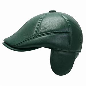 Premium Green Genuine Leather <b>Cap</b> for <b>Men</b> with Plush Ear Flap - Product Image 1