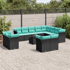 Ensemble de canapés de patio 13 pièces avec coussins noirs, meubles de jardin en polyrotin - Product Image 1