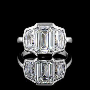 Lab Grown <b>Emerald</b> Cut Diamond Three Stone Bezel Set Engagement <b>Ring</b> in 10K 14K 18K Gold 925 935 <b>Silver</b> - Product Image 2