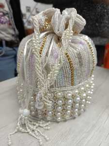 งานฝีมือทำมือ ผ้าฝ้ายวินเทจสำหรับกระเป๋าคลัทช์แบบมีเชือกผูก สำหรับงานแต่งงานและของขวัญสำหรับงานเลี้ยงเจ้าสาว - Product Image 1
