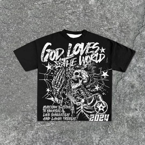 เสื้อยืดผู้ชายทรงบ็อกซี่ พิมพ์ลายดิจิตอลโลโก้แบบกำหนดเอง ผ้าฝ้าย 100% 240gsm คอกลมริบ แขนเสื้อแบบดรอปโชว์เดอร์ ทรงโอเวอร์ไซส์ สไตล์สตรีทแวร์ - Product Image 2