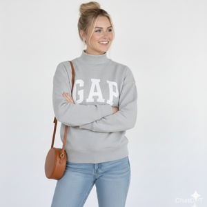 <b>Top</b> Design Women's Winter Casual Wear Embroidered Breathable Front Logo Drop Shoulder Long Sleeve <b>Mock</b> <b>Neck</b> Sweatshirt - Product Image 3