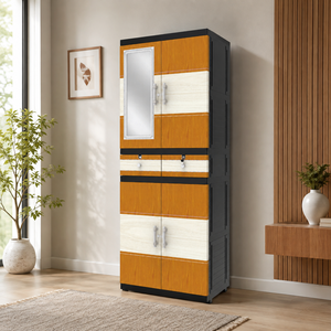 Naiba Drawer Fit Plastic <b>Wardrobe</b> Cabinet Light Brown with Drawer, Shelves & Mirror for Clothing Storage Bedroom Furniture - Product Image 1