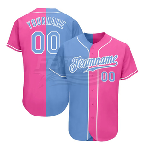 Maillot de baseball d'été à col en V et manches courtes brodé - Personnalisé rose bicolore jaune noir sublimation uni vente en gros - Product Image 4