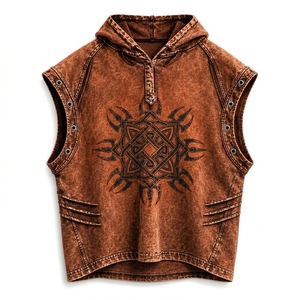 Chaleco sin mangas con capucha para hombre, diseño gráfico gótico, lavado desgastado, transpirable, de secado rápido, estilo casual urbano, camiseta sin mangas de verano - Product Image 2