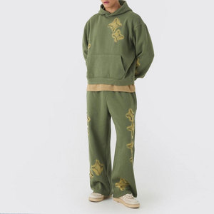 Front And <b>Back</b> Embroidery Sleeve Printed Distressed Tracksuit Fleece Inner Lining Hood Attachable Men Sweat Suit - Product Image 1