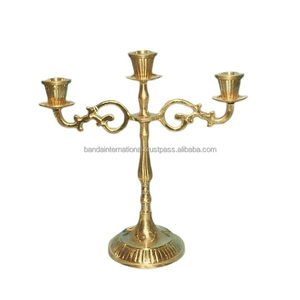 Porte-bougie conique à trois lumières en laiton de haute qualité avec finition dorée pour la décoration de bureau à la maison et pour Noël - Product Image 6