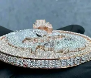 Collar con colgante de medallón de plata de ley chapado en oro con moissanita, estilo hip hop, con diseño de campeón de boxeo, para mujer - Product Image 6