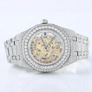 Montre de luxe pour homme, sport, verre saphir, squelette, diamant moissanite, quartz automatique, acier inoxydable, résistance à l'eau 10 bars - Product Image 3