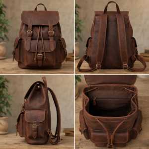 OEM Genuine Leather Backpack <b>Men</b> Wholesale Custom Logo Vintage Real Cowhide Leather Travel <b>Bag</b> Laptop LBK-0133 - Product Image 5
