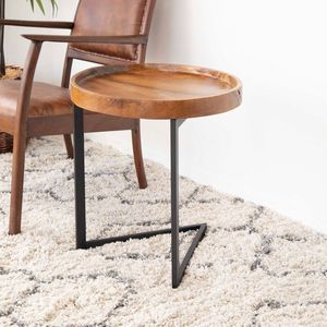 โต๊ะข้างเหล็กหน้าไม้แบบธรรมชาติ พร้อมพื้นผิวไม้เรียบเนียนและโครงเหล็กเคลือบด้าน - Product Image 1