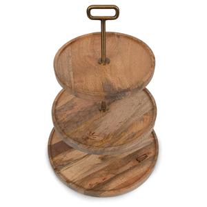 Bandeja de madera de mango de lujo de 2 niveles, decoración de granja, bandeja redonda de madera de dos niveles con mango de Metal, exhibición de Navidad de Halloween Vintage - Product Image 3