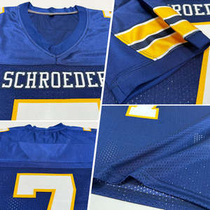 Camiseta de Fútbol Americano Personalizada Unisex Azul de Malla con Cuello en V, Manga Corta, Impresión por Transferencia de Calor, Mezcla de Poliéster/Algodón, Nombre del Equipo - Product Image 6