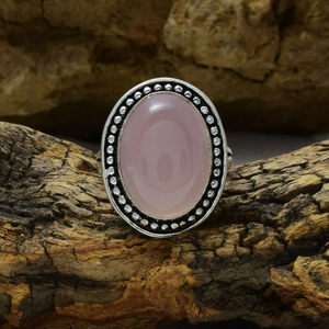 Bague en argent sterling 925 avec quartz rose, sertissage clos, pierre précieuse naturelle, forme ovale, cadeau d'anniversaire de mariage pour elle - Product Image 1