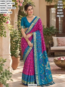 <b>Purple</b> Blue Soft Silk <b>Saree</b> With Gold Zari Work Traditional Wedding Wear For Women Regular Fit Floor Length SL000102 - Product Image 6