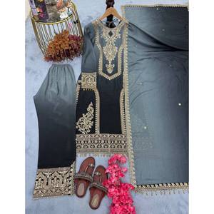 Conjunto de Top, Pantalones Palazzo y Dupatta de Diseño para Mujer, para Ocasiones Elegantes - Product Image 4