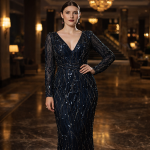 Vestido de Noche Formal de Sirena para Mujer de Diseñador |   Vestido de Fiesta Largo con Bordado Natural para Bodas, Galas y Eventos - Product Image 3